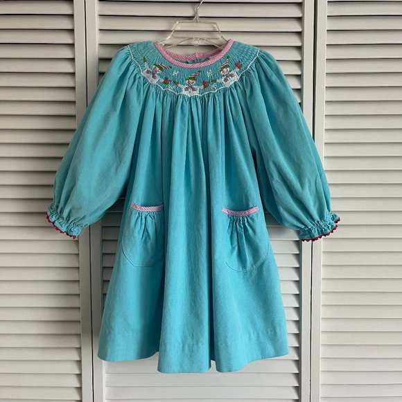Shrimp & Grits Kids snowman & snowflake corduroy smocked dress girl’s size 3T